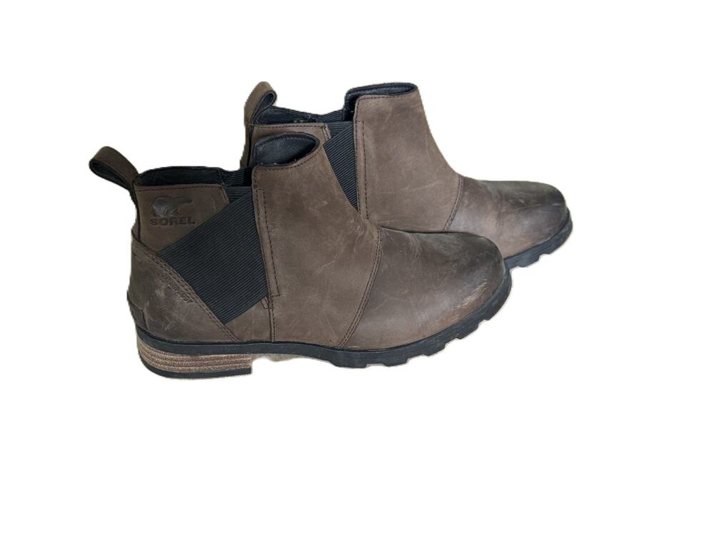 Sorel Emelie Chelsea Boots Womens 8 Cattail Brown Waterproof Leather Ankle